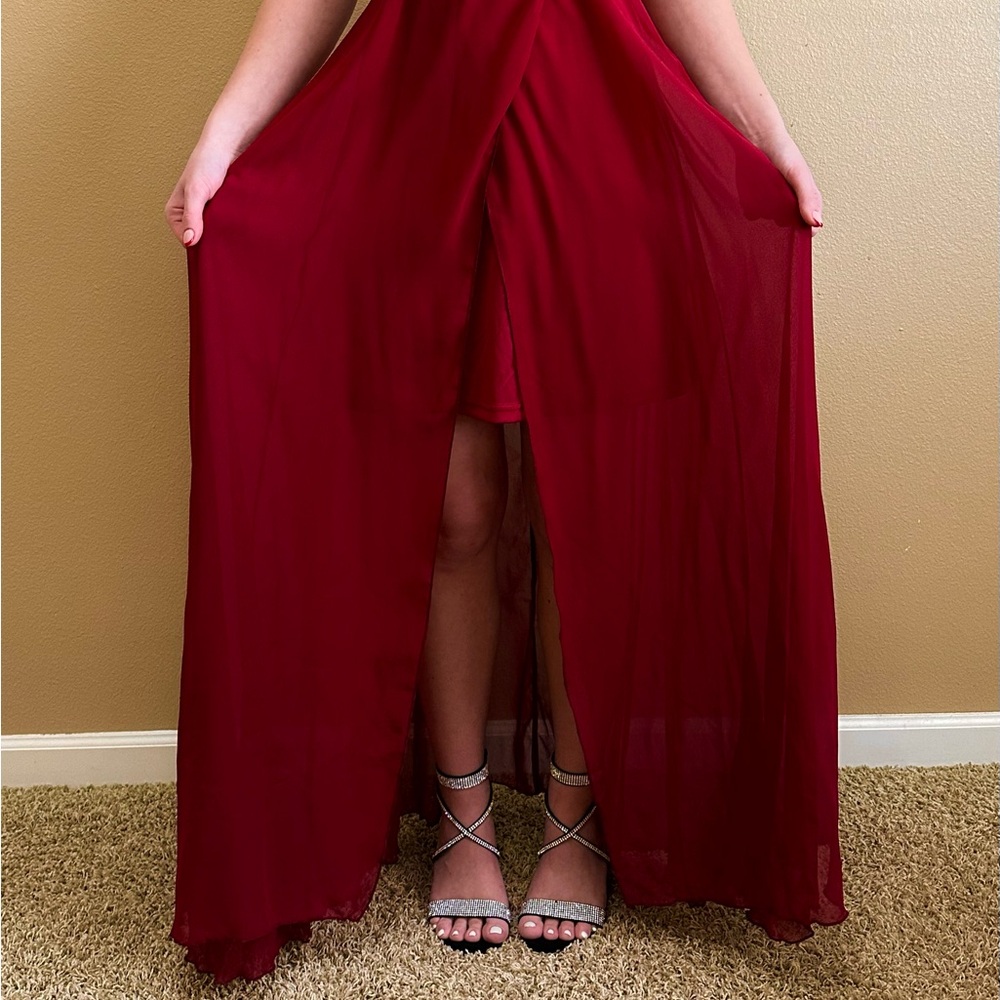 SHEIN Deep Burgundy Draped Skirt with Front Slit